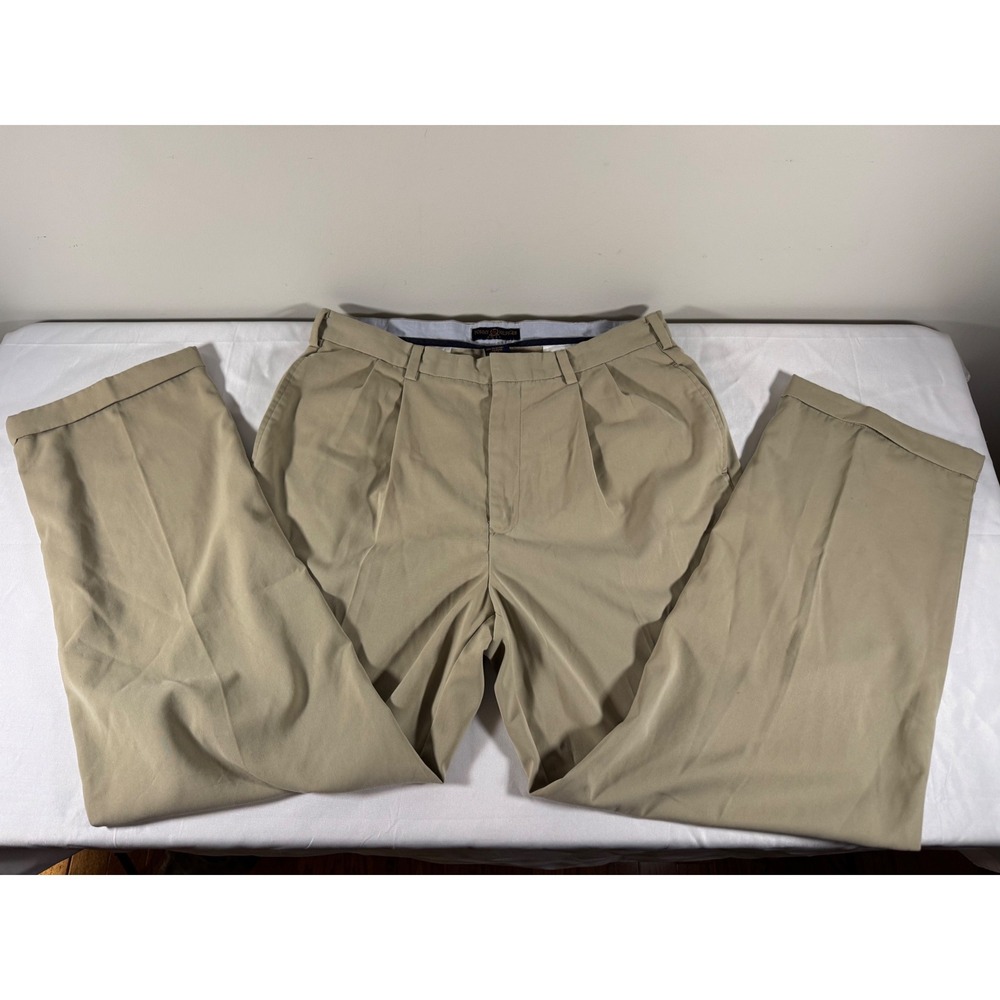 VTG Tommy Hilfiger Golf Mens 36x32 Pleated Chino Pants Khaki Tan Cuffed Trousers